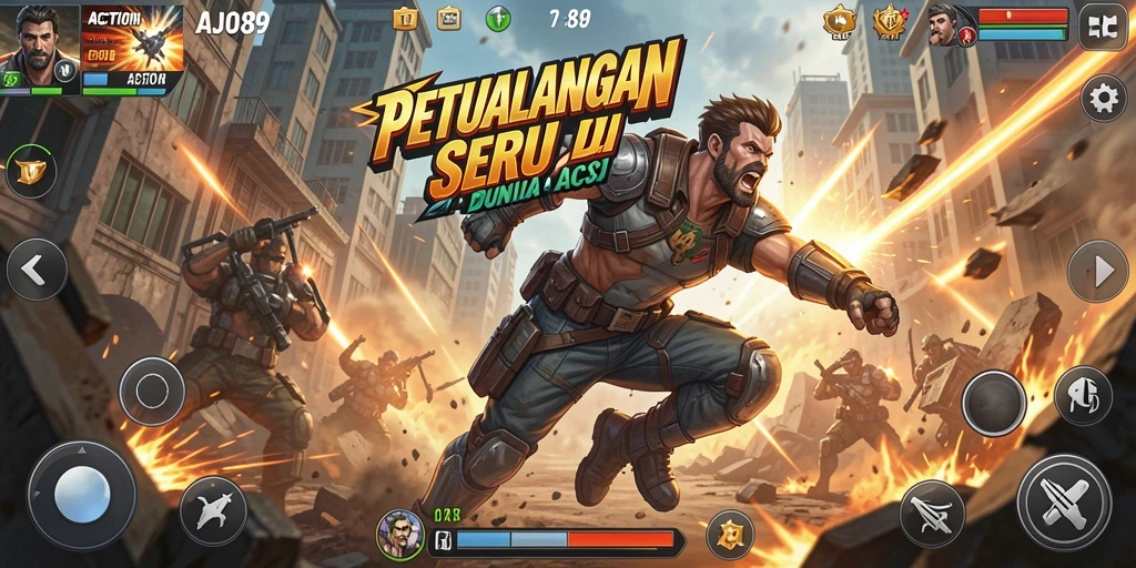 Tampilan antarmuka AJO89 dengan aksi pertempuran yang seru.