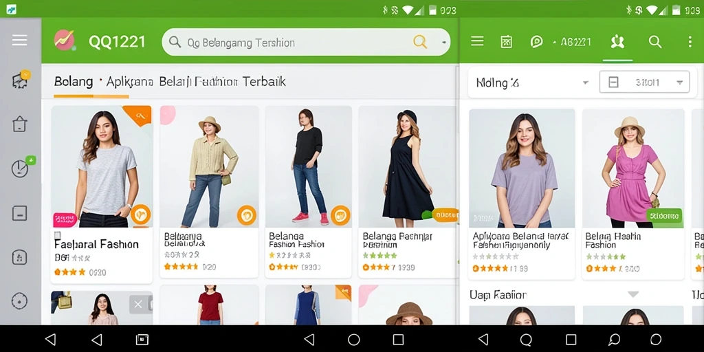 Antarmuka utama QQ1221 menampilkan produk fashion terkini.